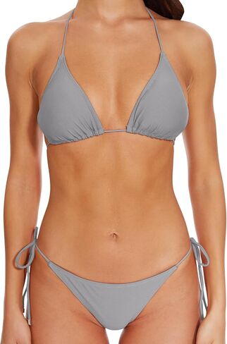 Women Two Piece Bikini Swimsuit Halter Triangle Top, String Tie Side Sexy Swimwear Bathing Suits in Saudi Arabia