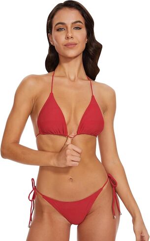 Women Two Piece Bikini Swimsuit Halter Triangle Top, String Tie Side Sexy Swimwear Bathing Suits in Saudi Arabia