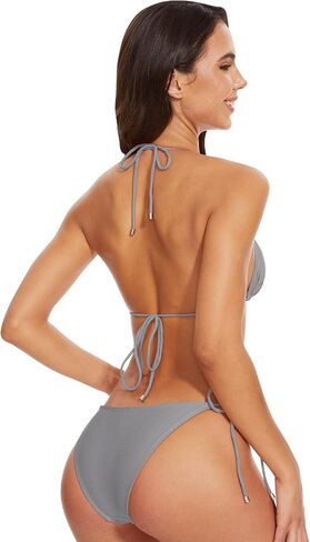 Women Two Piece Bikini Swimsuit Halter Triangle Top, String Tie Side Sexy Swimwear Bathing Suits in Saudi Arabia
