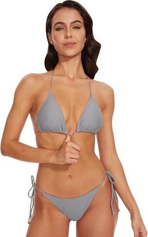 Women Two Piece Bikini Swimsuit Halter Triangle Top, String Tie Side Sexy Swimwear Bathing Suits in Saudi Arabia