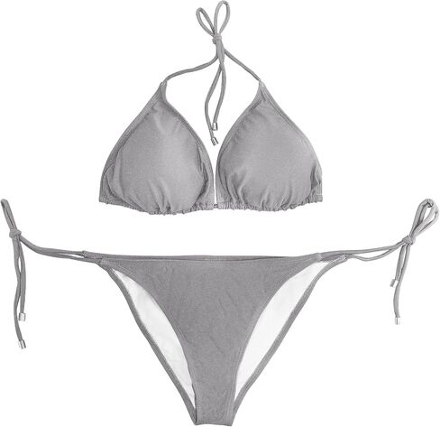 Women Two Piece Bikini Swimsuit Halter Triangle Top, String Tie Side Sexy Swimwear Bathing Suits in Saudi Arabia