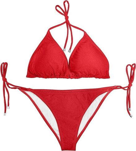 Women Two Piece Bikini Swimsuit Halter Triangle Top, String Tie Side Sexy Swimwear Bathing Suits in Saudi Arabia