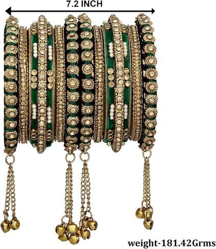 Aheli Wedding Party Designer Faux Stone Studded Bridal Bangle Set Chuda with Hangings Indian Traditional Bangles Ethnic Fashion Jewelry for Women Blue in Saudi Arabia
