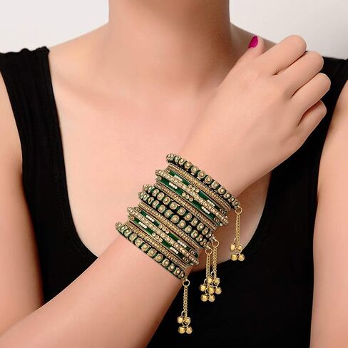 Aheli Wedding Party Designer Faux Stone Studded Bridal Bangle Set Chuda with Hangings Indian Traditional Bangles Ethnic Fashion Jewelry for Women Blue in Saudi Arabia