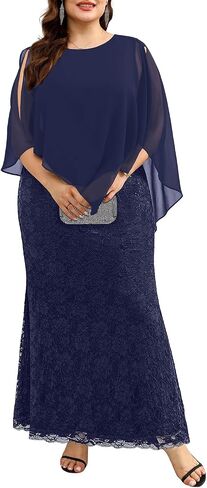 Women's Plus Size Cape Dress with Chiffon Overlay Gown Formal Evening Lace Long Mermaid Dresses 2024 in Saudi Arabia
