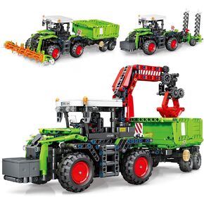 City Construction 3 in 1 Tractor Harvester Building Block Kits, Truck Farm Construction Vehicles Set Toys for Adults and Boys Girls 8-12(1481 Pieces)