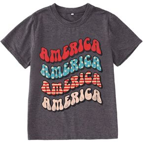 IZYJOY Boys Girls 4th of July Shirts America Letter Print Patriotic T-Shirt Little Kids USA Flag Short Sleeve Tee Tops