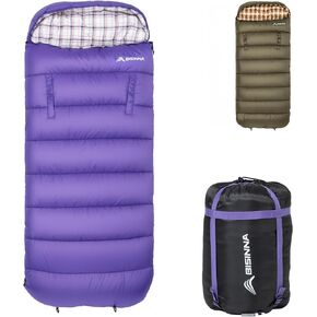 BISINNA Flannel XXL Sleeping Bag (90.55"x39.37") Wearable Sleeping Bag for Alults 3 Season with Pillow Compressdin Sack for Hiking Camping Backpacking Outdoor