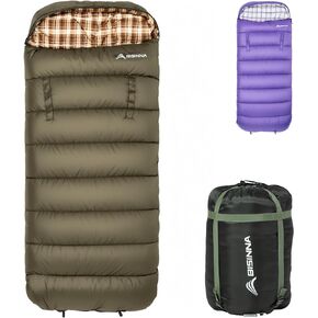 BISINNA Flannel XXL Sleeping Bag (90.55"x39.37") Wearable Sleeping Bag for Alults 3 Season with Pillow Compressdin Sack for Hiking Camping Backpacking Outdoor