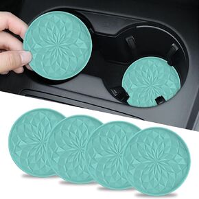 4 PCS Car Cup Coasters, 2.75In Anti-Slip Soft Waterproof PVC Vehicle Cup Mats Replacements, Universal Durable Round Automotive Cup Holder Accessories for Truck SUV Car (Mint Green)