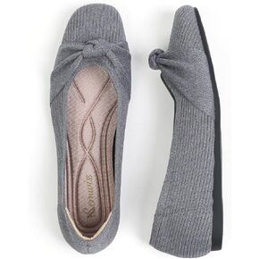 SemwissWomen Ballet Flats square toe comfortable Dressy slip on mesh knitted flat with bow Office Shoes.