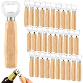 Lounsweer 30 Pcs Wood Wine Bottle Opener Stainless Steel Bottle Opener Wood Handheld Heavy Duty Bartender Bottle Openers Cider Engraved Gift Set for Kitchen Wedding Party Bar Home Restaurant