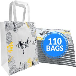 Reli. Paper Bags | 110 Pcs Bulk | 8"x4.5"x10.25" | Paper Thank You Bags | White Paper Bags with Handles, Printed | Small Thank You Gift Bags for Guests | Gifts, Wedding, Merchandise, Business