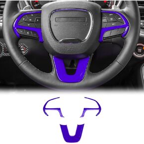 CheroCar Steering Wheel Interior Decoration Trim Kits Panel Cover for 2014-2021 Jeep Grand Cherokee, for 2015-2021 Dodge Challenger/Charger, for 2014-2021 Dodge Durango (Carbon Fiber Grain)