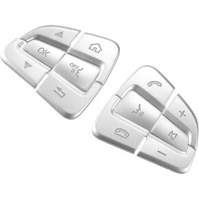 Motoforti Car Steering Wheel Button Stickers Cover, Switch Button Trim, for Mercedes for Benz C-Class 2014-2018,ABS,Silver Tone