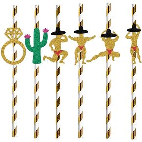 Bachelorette Party Decorations Straws 24 Pack | Cactus & Bridal Ring & Stripper Dancing Men Straws | Mexican Fiesta Party Drinking Favors