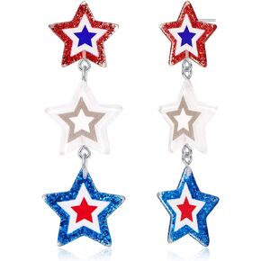 LILIE&WHITE American Flag Earrings Star Heart Earrings for Women, 4th of July Patriotic Dangle Earrings with Glitter Finding Drops Independence Day Holiday Gifts