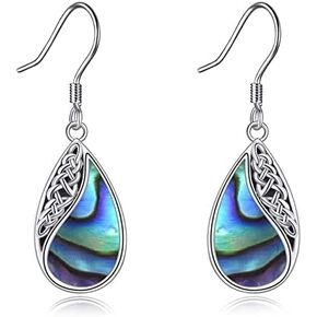 CRMAD Celtic Abalone Shell Dangle Earrings for Women Sterling Silver Moonstone Dangle Drop Earrings for Girls