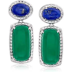 Ross-Simons Lapis and Green Chalcedony Drop Earrings in Sterling Silver