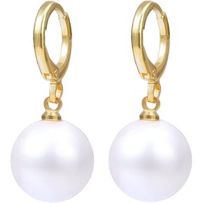 Small Gold Pearl Drop Dangle Earrings for Women, Hoop Lightweight Handmade Jewelry Dangle Stud Pearl Earrings for Wedding, Party, Christmas, Birthday, Gift.