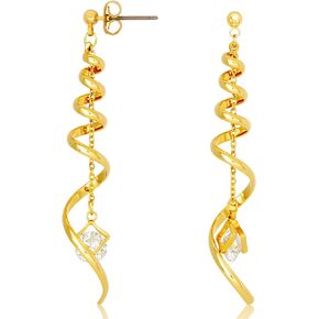 Spiral Dangle Earrings - 16K Gold Plated Long Twirl Drop Design for Women - Hypoallergenic Lightweight Statement Earring