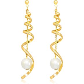 Spiral Dangle Earrings - 16K Gold Plated Long Twirl Drop Design for Women - Hypoallergenic Lightweight Statement Earring