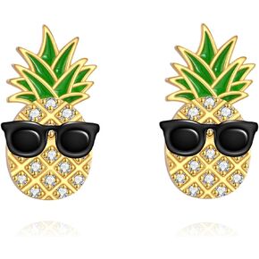 TIGER RIDER Pineapple Earrings 925 Sterling Silver Fruit Gold-Plated White Zirconia Earrings Sunglasses Jewelry Gift Summer Earrings For Women
