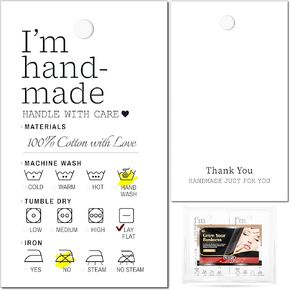 100 حزمة - تعليمات العناية المصنوعة يدويًا، علامات تعليق، ملصقات بطاقات، 2 × 3 بوصة، مواد منزلية الصنع، تعليمات العناية بغسل الملابس | أبيض أسود | لبطانية قميص كروشيه محبوكة in Kuwait