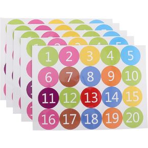 Baluue 5 Sheet Number Stickers, 1-20, Dot Consecutive Number Labels, Self-Adhesive Number Stickers, Vinyl Number Decals for Office, Classroom, Indoor, Boxes, Storage