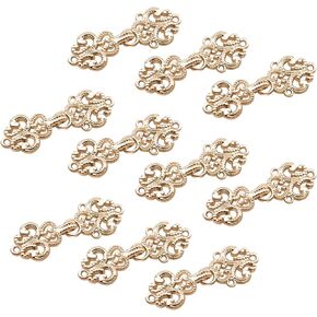 WANDIC Cardigan Clips, 10 Pairs Vintage Hollow Flower Cape Fasteners Sew On Hooks and Eyes Cloak Clasp Fasteners for Sweater Shawl, Light Gold