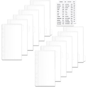 Black A6 Cash Envelopes, 12pcs Zippless Budget Binder Pocket with Index Divider and 2pcs Tabs Stickers, PP A6 Envelopes Cash Stuffing for 6 Ring Loose Leaf Budgeting Accessories (Black)