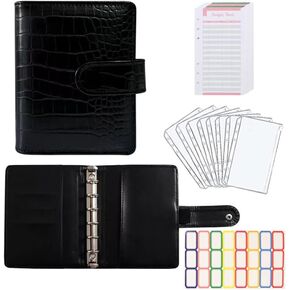 A7 Crocodile Budget Binder Kit - Mini Money Organizer for Saving, Cash Stuffing Envelope System, Planner Binders with Pockets, Sheets and Stickers, Black