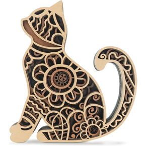 Multi-Layered Cat Decor, Farmhouse Wooden Cat Craft 4 Layer Rustic Kitten Self-Standing Statue Desktop Shelf Tier Tray Display Cat Lovers Gift 6''
