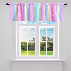 Tie Dye Valance Curtains, Pastel Rainbow Window Curtains for Kitchen Window Bathroom, Kawaii Pink Blue Purple Ombre Blackout Valances, Sky Starry Stars Princess Style Farmhouse Valance, 52" W X 18" L