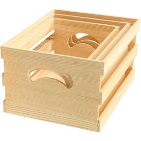 Set of 3 Wooden Pallet Crates Nesting Unfinished Wood Trays Storage for DIY Crafts (Large Size 13.4 x 9.8 x 6.7 in)