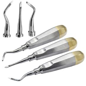Heidbrink Root Tip Sharp Pointed Ends Elevators Set Left, Right & Straight Angle Gold Handle Dental Instruments
