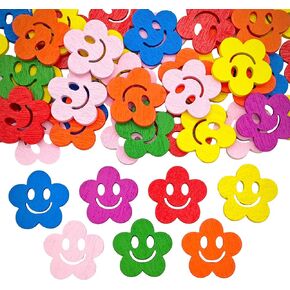 120-Pcs 3/4" Mixed Flower Wooden Buttons | Bulk Assorted Colors Natural Wood Buttons for Sewing DIY Crafts Decoration Knitting Clothing Handmade Projects (20mm)