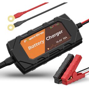 12V LiFePO4 Battery Charger, PowerUrus 10A Automatic Trickle Battery Charger, 10 Amp Lithium Battery Charger, 12V Battery Maintainer for LiFePO4 Battery, Lithium Battery, Car, Marine