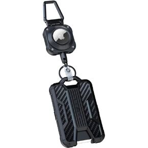 LIUGX Badge Holder with Airtag Retractable Keychain, Heavy Duty Airtag Holder/Case, Durable ID Card Holder (Holds 4 Cards), with 31.5" Retractable Badge Reel Key Chain, 10,000+ Rebound, 8oz