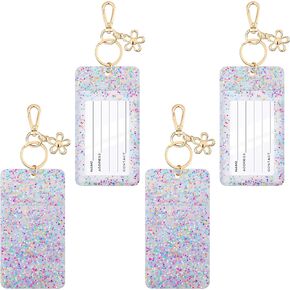 Gersoniel 4 Pcs Glitter ID Badge Holder for Teacher Appreciation Gift Bling Badge Clip Cute Card Keychain Pink Silicon ID Holder with Key Ring for Women Student Classroom Teacher Nurse Doctor Office