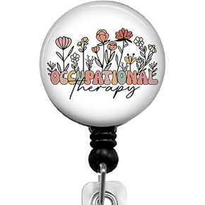 Occupational Therapy Flowers Retractable ID Card Badge Holder with Alligator Clip, Name Nurse Decorative Badge Reel Clip on Card Holders, Small, Black, Dtyoeer55