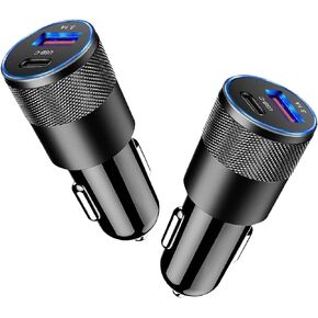 2Pack USB C Car Fast Charger, PD 38W 3.1A 2 Port Auto Quick Charger Adapter, Aluminum Metal Body Vehicle Fast Charging, Car Interior Accessories Fits for iPhone, Samsung Galaxy, and More