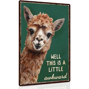 Funny Alpaca Bathroom Metal Sign Well This is A Little Awkward Home Wall Decor Unique Cute Gifts for Alpaca Lovers 8×12 Inch