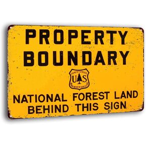 Tin Sign Property Boundary National Forest Vintage Reproduction Metal Sign Wall Decor 8 x 12 inches