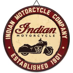 Indian Motorcycle Company Round Metal Sign - Vintage Indian Motorcycle Company Sign for Garage, Shop or Man Cave