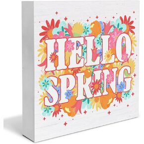 Spring Decor - Spring Sign Decorations Spring a Lovely Reminder of How Beautiful Change Can Truly Be Wood Block Plaque Sign for Home Desk Table (5 x 5 Inches)