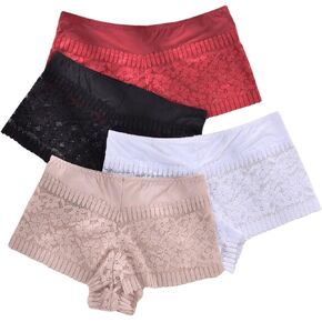 OYOANGLE Women's Plus Size 4 Pack Panties Underwear Floral Lace High Waisted Briefs Hipster