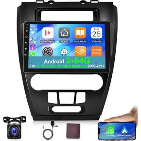 [2+64G] Android Car Radio for Ford Fusion Mondeo Mustang 2009-2012 - Wireless Carplay and Android Auto - 9 Inch Touchscreen Car Stereo with Multiple UI/GPS/WiFi + AHD Backup Camera