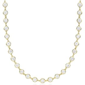 AVELI Lab Created Diamond Station Tennis Necklace in Large Size 5mm Bezel Set Round Brilliant Cut Stones - Hypoallergenic Elegant Diamond-Like Necklace Chain Jewelry for Women