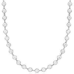 AVELI Lab Created Diamond Station Tennis Necklace in Large Size 5mm Bezel Set Round Brilliant Cut Stones - Hypoallergenic Elegant Diamond-Like Necklace Chain Jewelry for Women